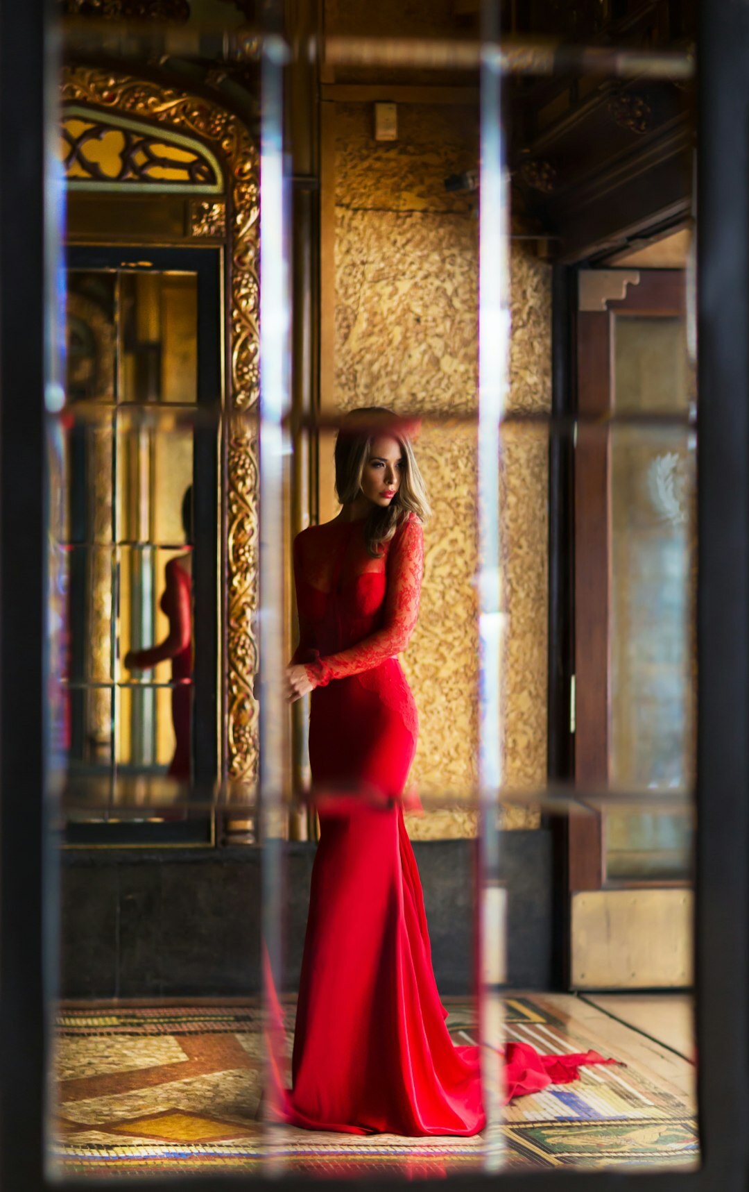 celebrity in red carpet gown